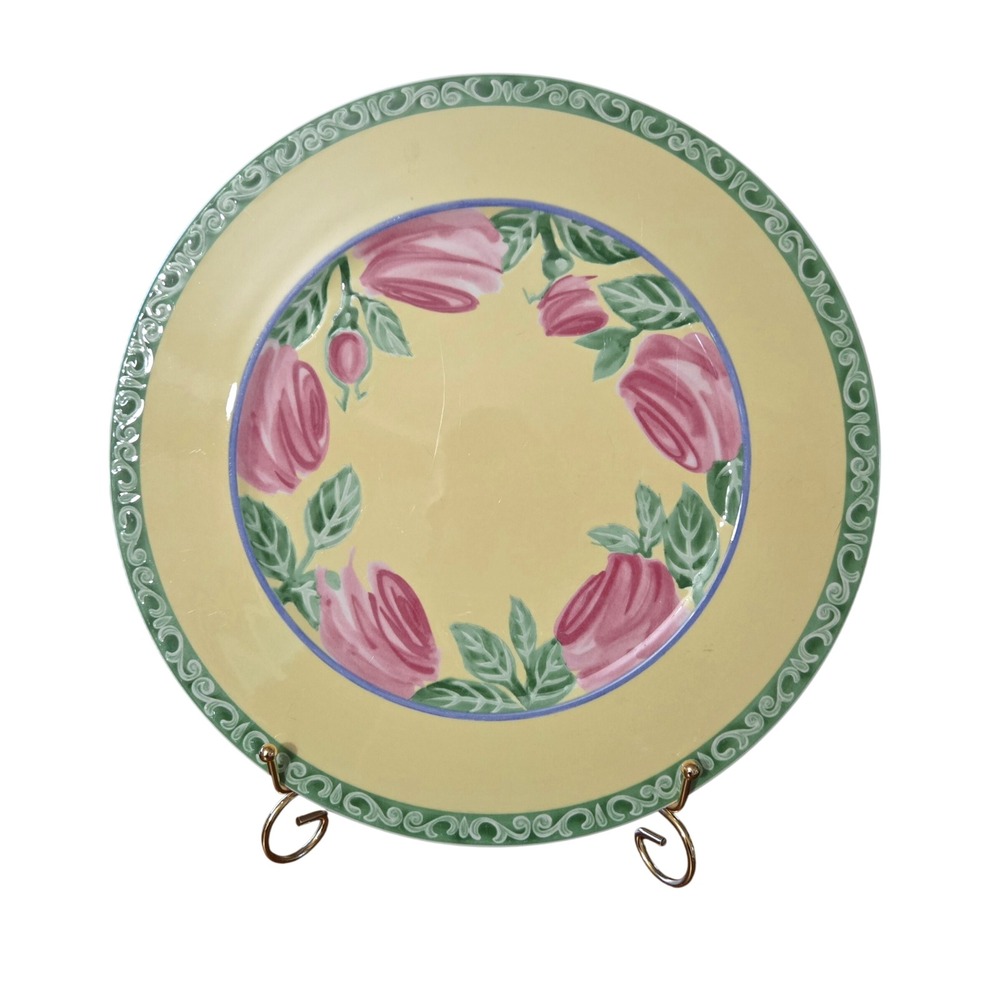 Villeroy & Boch Portugal Yellow Rose Serving Platter Green Scroll Border 12"